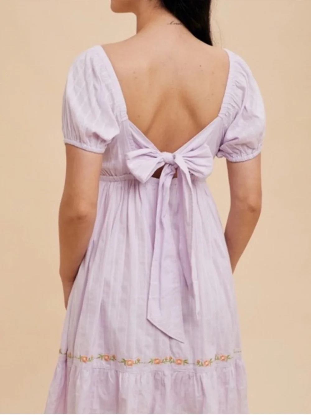 NWT Lilac Square-Neck Puff Sleeve Mini Dress - Picture 2 of 7